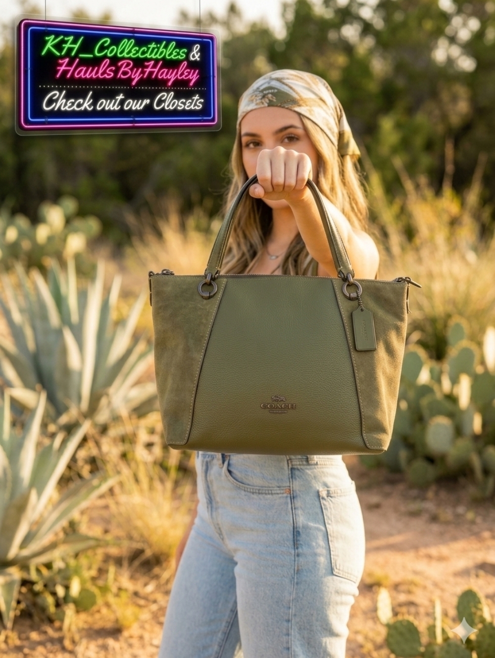 2022 Coach Kacey Satchel Olive Green Pebble Leather Suede Crossbody CC830 NWT